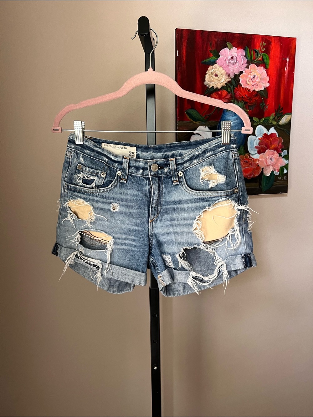 Rag and bone ultra distressed Light Blue Denim Shorts - Size 25